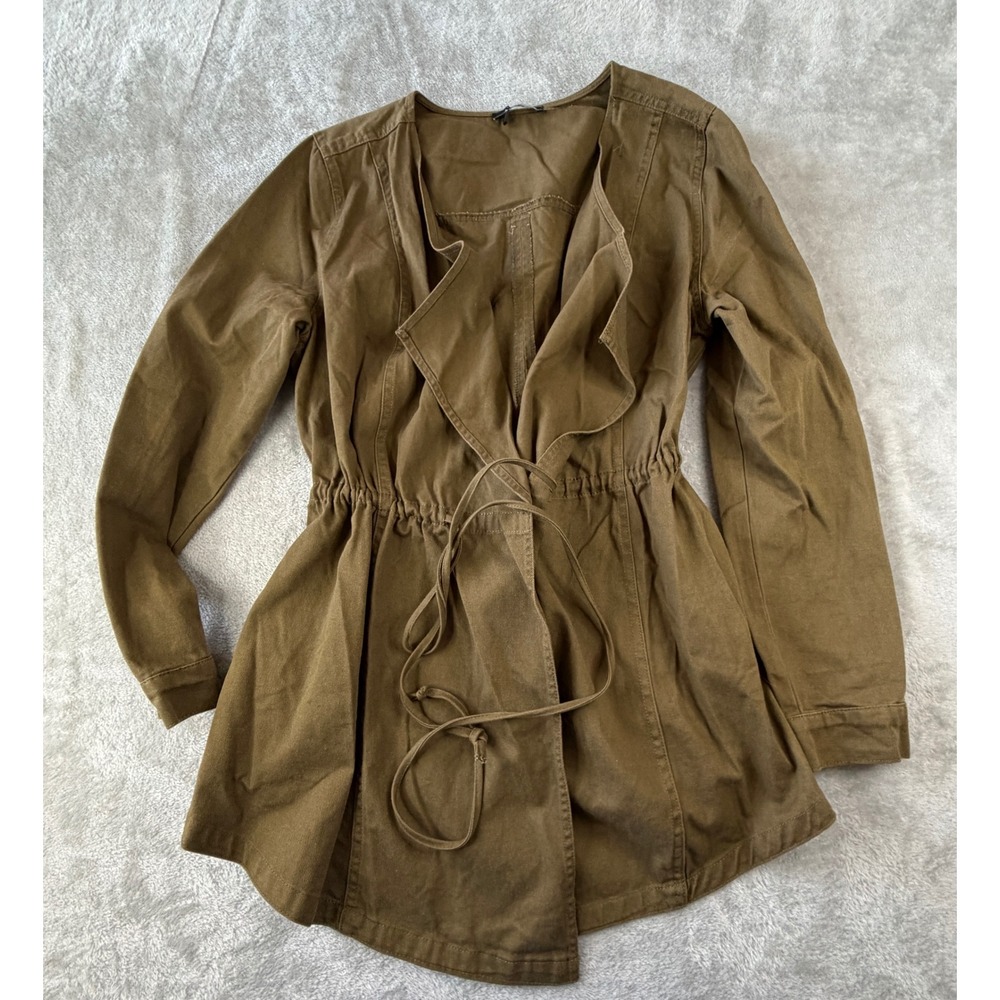 Annabelle Utility Jacket Women Large Olive Green Drawstring Waist Open Front NWT